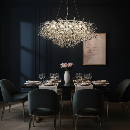 Twinkling Light Silver Crystal Chandelier - Large Oval Pendant Lamp