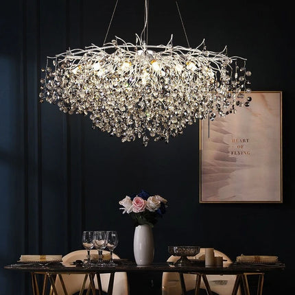Twinkling Light Silver Crystal Chandelier - Large Oval Pendant Lamp