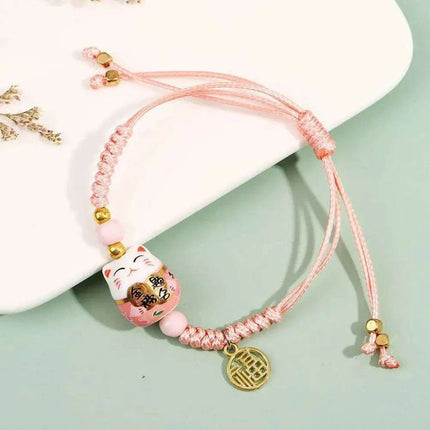 Vibrant Adjustable Lucky Cat Charm Bangles - Playful Rope Bracelets for Women and Girls, Ideal Gift for Prosperity