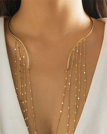 Vintage Gothic Star Crystal Necklace with Sequined Tassel Detail