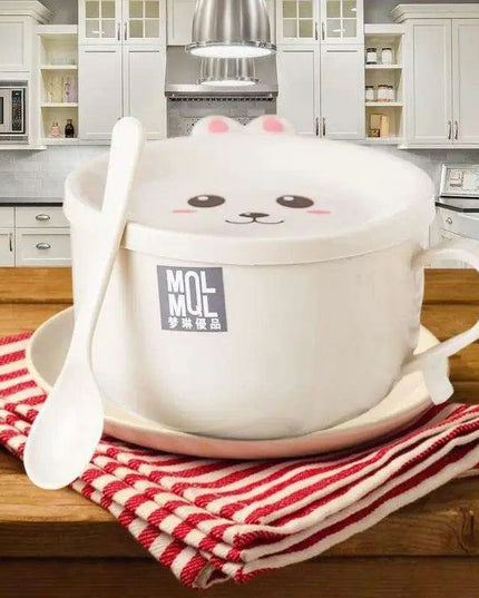 Adorable Double-Layer Noodle Bowl with Playful Rabbit Design - A Must-Have for Fun Dining Experiences!