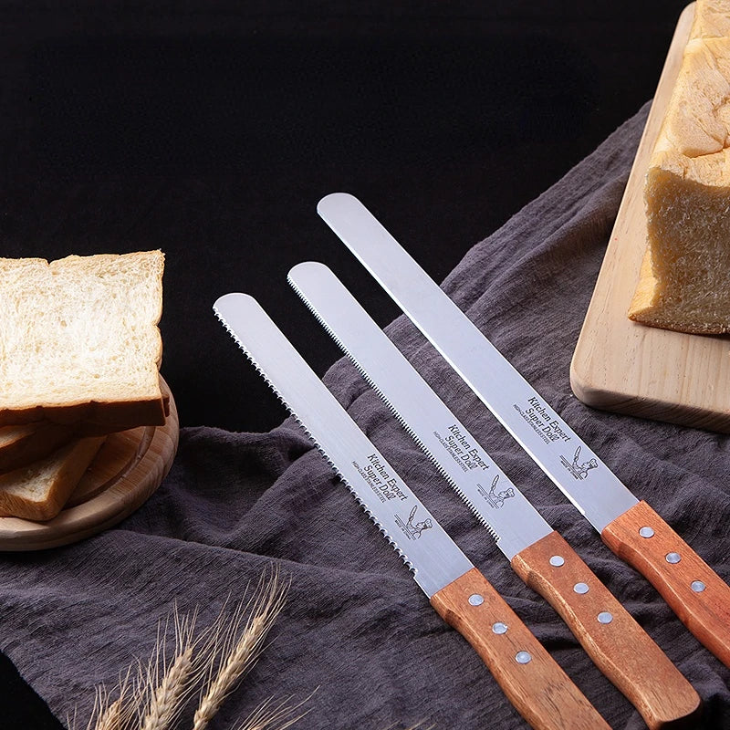 8/10/12/14 Inch Stainless Steel Bread and Cake Slicing Knife Set with Wooden Handle