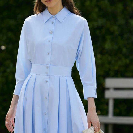 Elegant White Pleated Shirt Dress with Belt for Women - Spring Collection