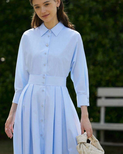 Elegant White Pleated Shirt Dress with Belt for Women - Spring Collection