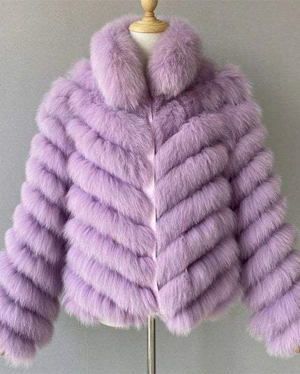 Elegant Reversible Women's Fox Fur Winter Jacket with Silk Lining