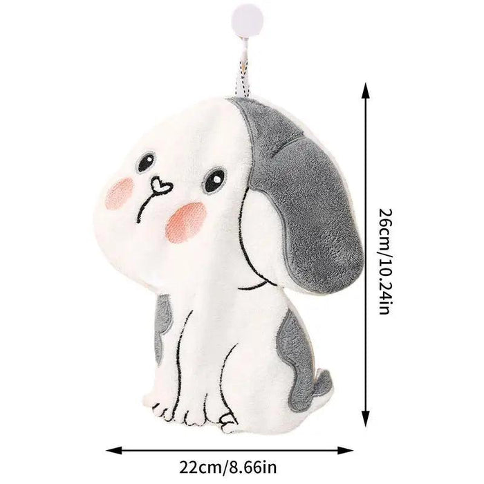 Dog-Shaped Coral Velvet Hand Towel with Lanyard Loop for Kitchen and Bathroom