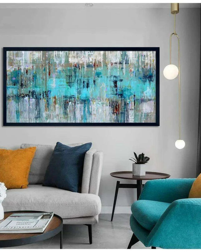 Sleek Gray Green Abstract Wall Art with Elegant Metal Details - Modern Home Decor