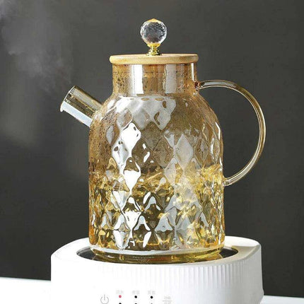 Elegant Borosilicate Glass Teapot with Bamboo Lid - Sleek Cold Water Kettle for Aromatic Teas