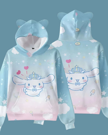 Adorable Cinnamoroll Cat-Eared Hoodie for Girls - Charming Sanrio Character Sweatshirt