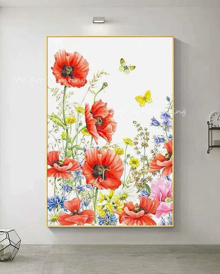 Enchanting Handcrafted Red Floral Oil Painting for Chic Home Interiors