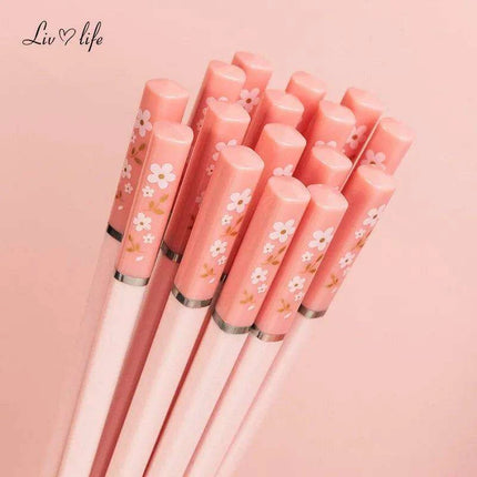 Elegant Pink Cherry Blossom Alloy Chopsticks - Perfect Pair for Hot Pot and Sushi Dining