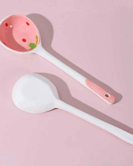 Whimsical Strawberry Cartoon Ladle: Charming Hand-Painted Ceramic Spoon for Creative Cooking