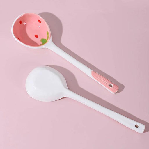 Strawberry Delight Hand-Painted Ceramic Ladle with Cartoon Motifs