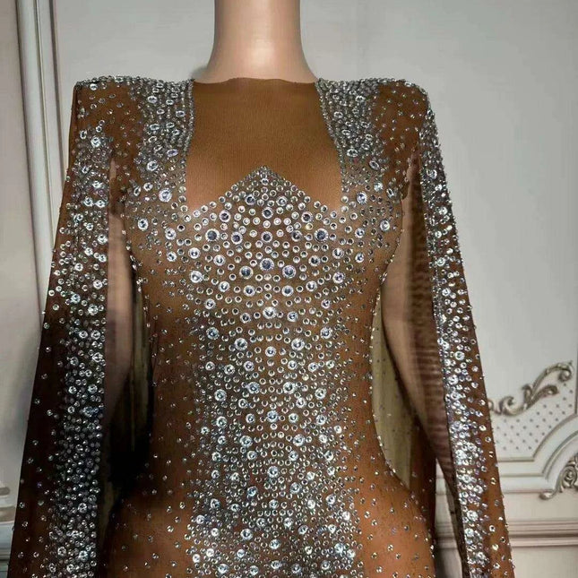 Glamorous Dubai-Inspired Rhinestone Cape Gown for Women
