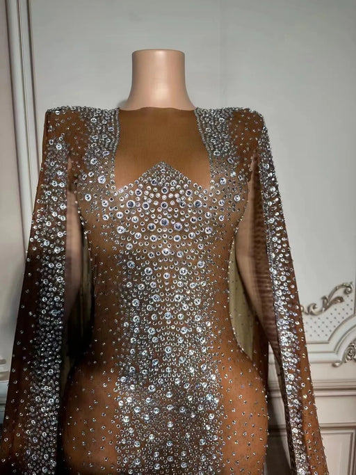 Dazzling Dubai Inspired Crystal Adorned Evening Dress for Women