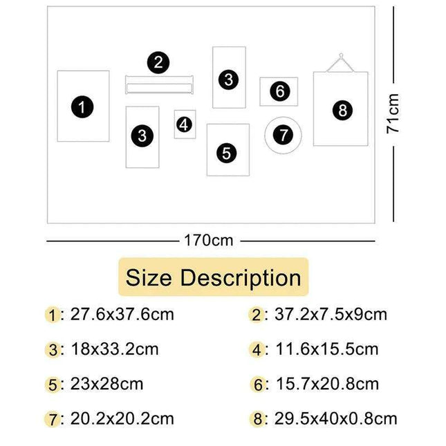 9-Piece Premium Wooden Gallery Set with Vase Shelf - Contemporary Wall Art Kit