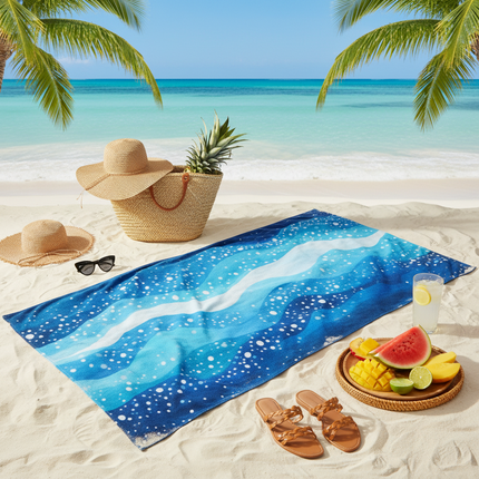 Blue Ocean Wave Quick Dry Microfiber Beach Towel, Sand-Free