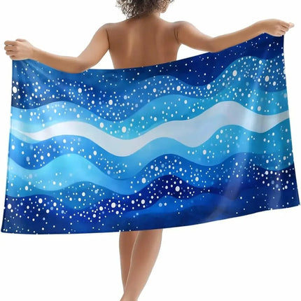 Blue Ocean Wave Quick Dry Microfiber Beach Towel, Sand-Free
