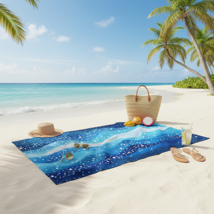 Blue Ocean Wave Quick Dry Microfiber Beach Towel, Sand-Free