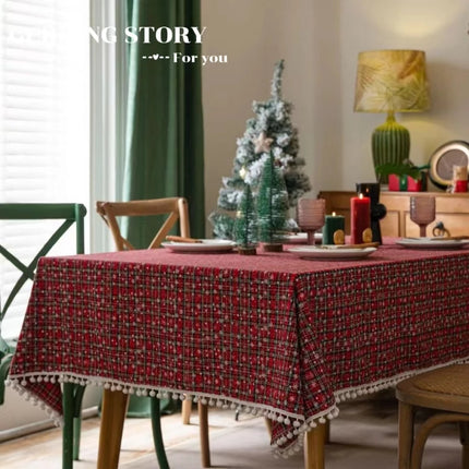 Red Christmas Tablecloths For Events And Weddings Plaid Cotton Polyester Blend