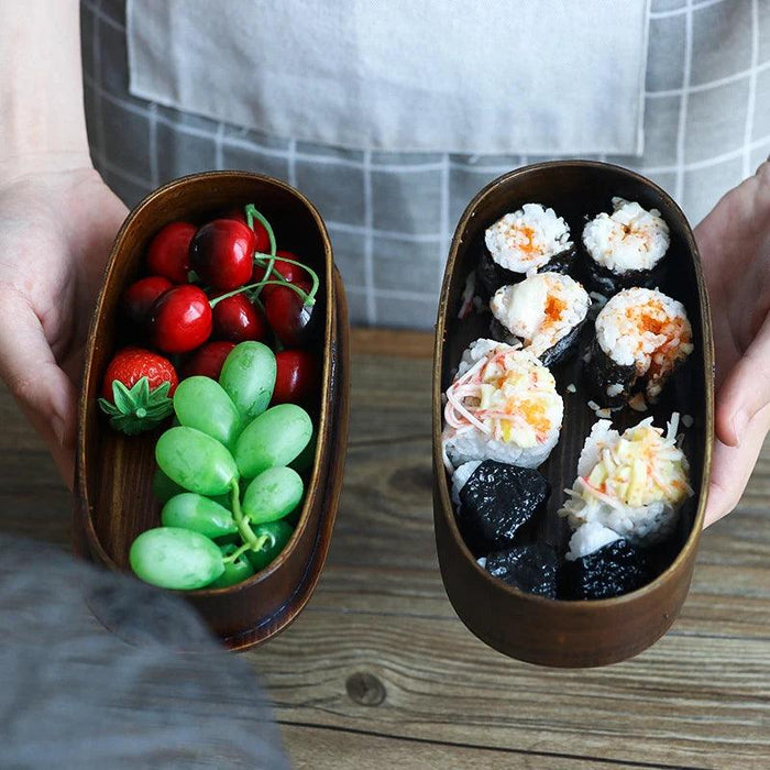 Elegant Japanese Wood Bento Box - Eco-Friendly Portable Lunch Container for Meals, Sushi, and Snacks