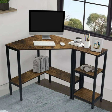 Space-Saving Triangular Corner Desk with Functional Storage and Roomy Workspace - Modern Computer Table