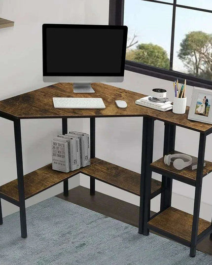 Space-Saving Triangular Corner Desk with Functional Storage and Roomy Workspace - Modern Computer Table