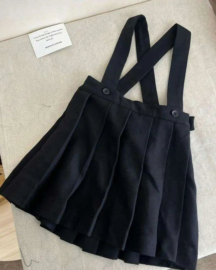 Girls' Long Sleeve Top and Playful Suspender Skirt Ensemble for Effortless Style