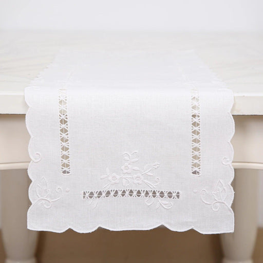 Exquisite Limited Edition Handmade Vintage Floral Embroidered Linen Table Decor Collection - Hemstitched Placemats & Runner Set