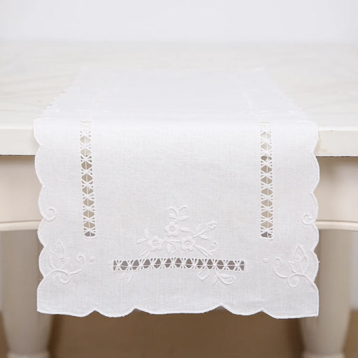 100% Handmade Embroidered Hemstitched Placemat & Table Runner Set - Pure Linen, Vintage Design