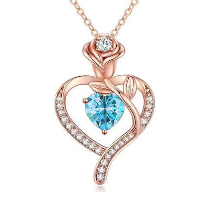 Tiffmet Rose Zircon Heart Pendant Necklace - Elegant Gift for Her