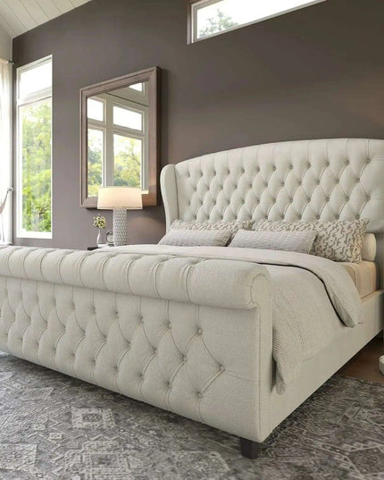 Opulent Handcrafted Velvet King Sleigh Bed - Sophisticated Style & Exceptional Comfort