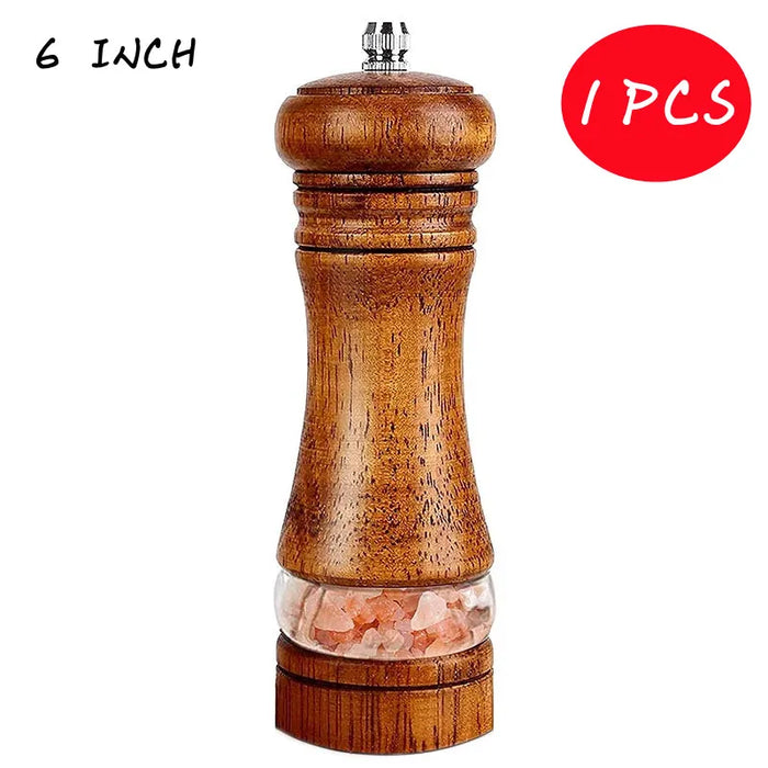 6-Inch Vintage Solid Wood Salt and Pepper Mill Set - Handcrafted Manual Grinder for Exquisite Seasonings