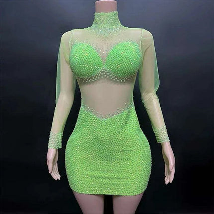 Elegant Sky Blue Sheer Evening Dress with Radiant Diamond Accents