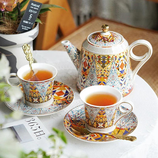 Palatial Ceramic Tea Set with Elegant Bone China Cups and Saucers