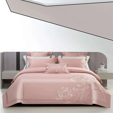 Elegant Floral Embroidered 1400TC Egyptian Cotton 4-Piece Duvet Cover and Sheet Set with Pillowcases