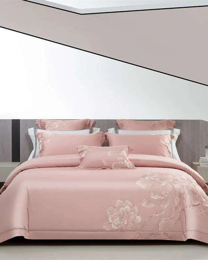 Elegant Floral Embroidered 1400TC Egyptian Cotton 4-Piece Duvet Cover and Sheet Set with Pillowcases