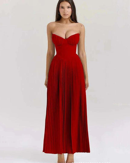 Glamorous Off-Shoulder High Waist Pleated Maxi Dress - Backless Bodycon Long Gown for Women