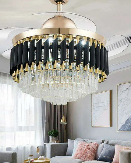 Modern Crystal Ceiling Fan Chandelier with Adjustable Blades and Energy-Efficient LED Lighting - Stylish Fixture for Contemporary Interiors