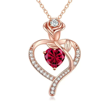 Tiffmet Rose Zircon Heart Pendant Necklace - Elegant Gift for Her