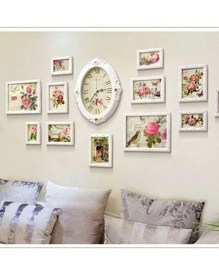 Elegant European-Inspired Wall Art Set with Clock and Picture Frames