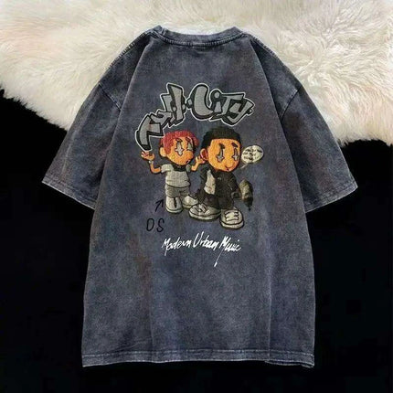 Vintage American Tide Heavy Cotton Summer T-Shirt for Men - Loose Fit Short Sleeves