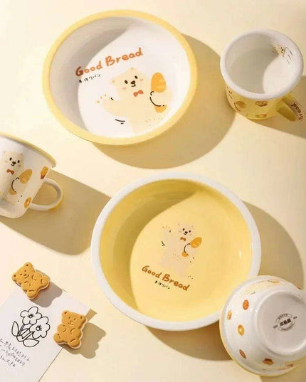 Adorable Bear Dodo Cream Kids Breakfast Bowl Set - Essential Kitchen Delight