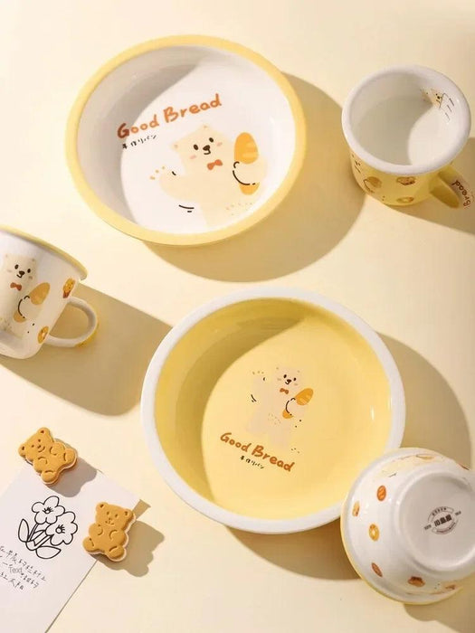 Charming Bear Dodo Cream Style Kids Breakfast Bowl Set - Whimsical Kitchen Essential