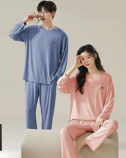 Chic Spring 2024 Modal Couples Pajama Set - Long Sleeve Loungewear with Cozy Round Neck