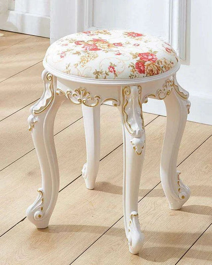 Elegant Silver White Leather Vanity Stool with European Flair