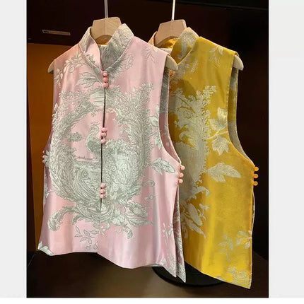 Moyizif Women's Chinese Style Tang Suit Vest - Elegant Frog Button Des
