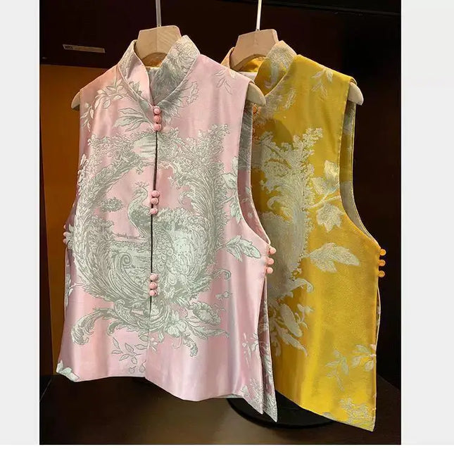 Moyizif Women's Chinese Style Tang Suit Vest - Elegant Frog Button Des