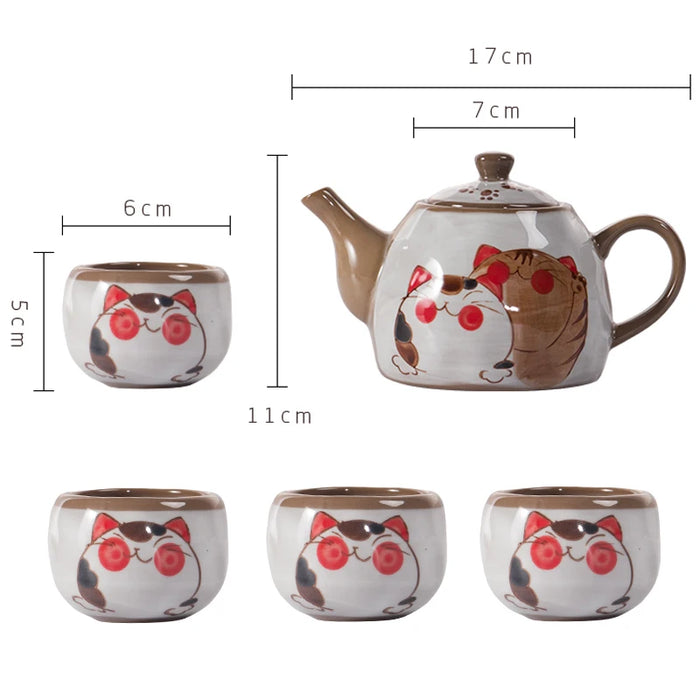 Lucky Cat Ceramic Tea Set with Filter - Perfect for Tea Moments