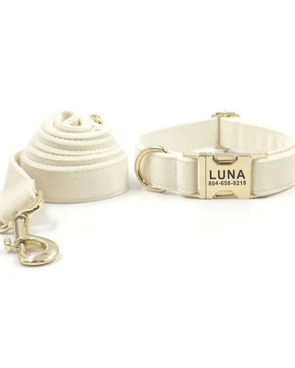 Personalized Luxury Velvet Dog Collar with Engraved Name Tag and Matching Leash